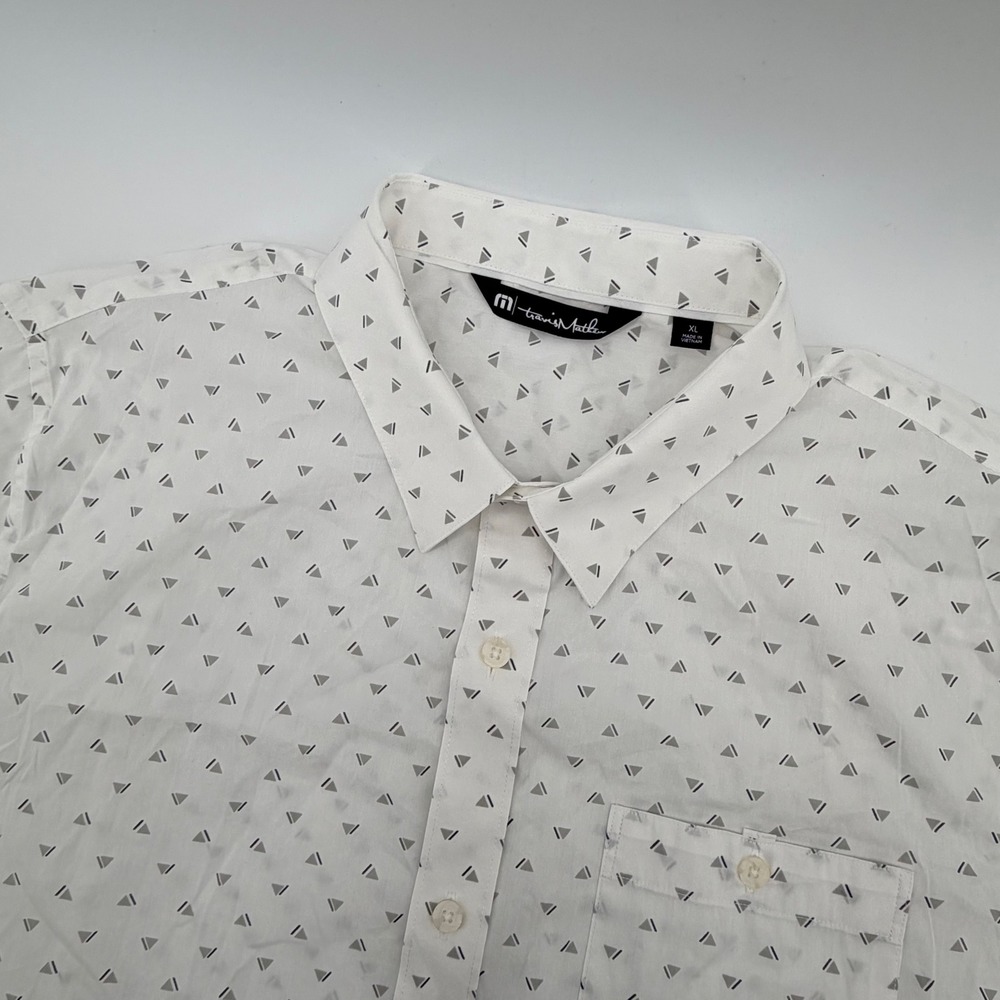 TravisMathew Geometric Print Short Sleeve Button Up Shirt XL Golf Casual White